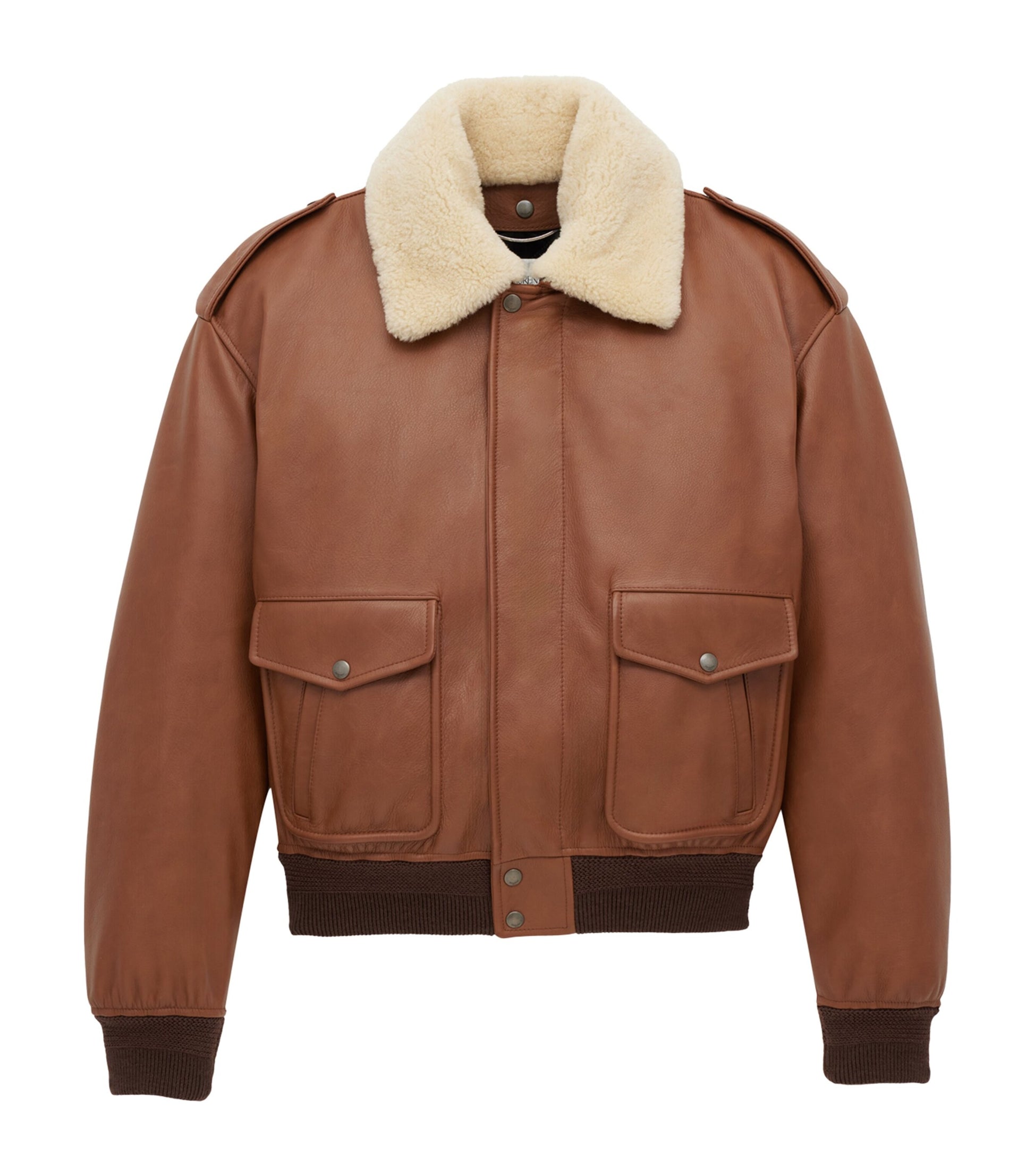 Saint Laurent Brown Shearling Collar Leather Jacket