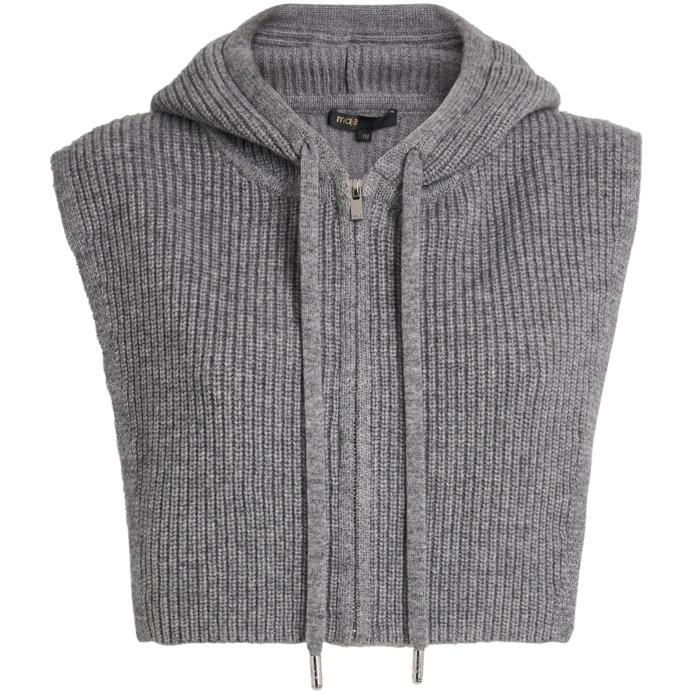 Maje Black Wool-Cashmere Hooded Collar