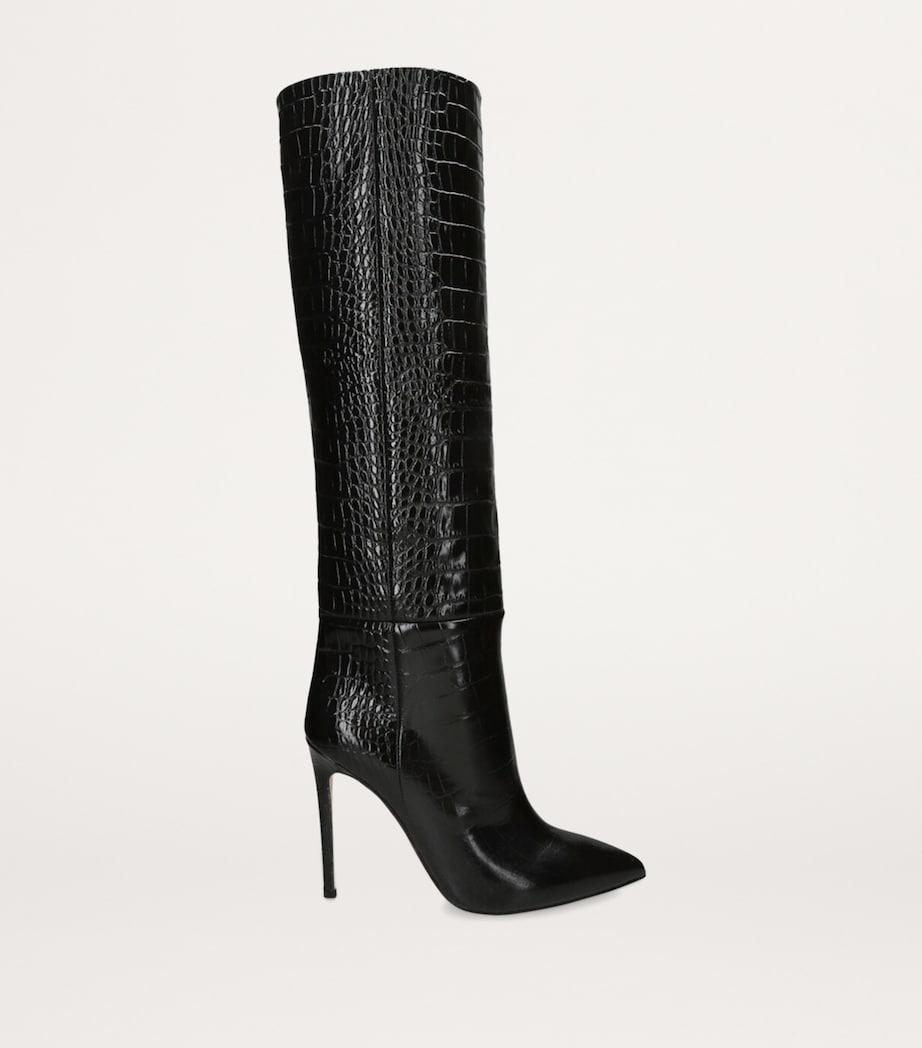 Paris Texas Black Croc-Embossed Knee-High Boots 105