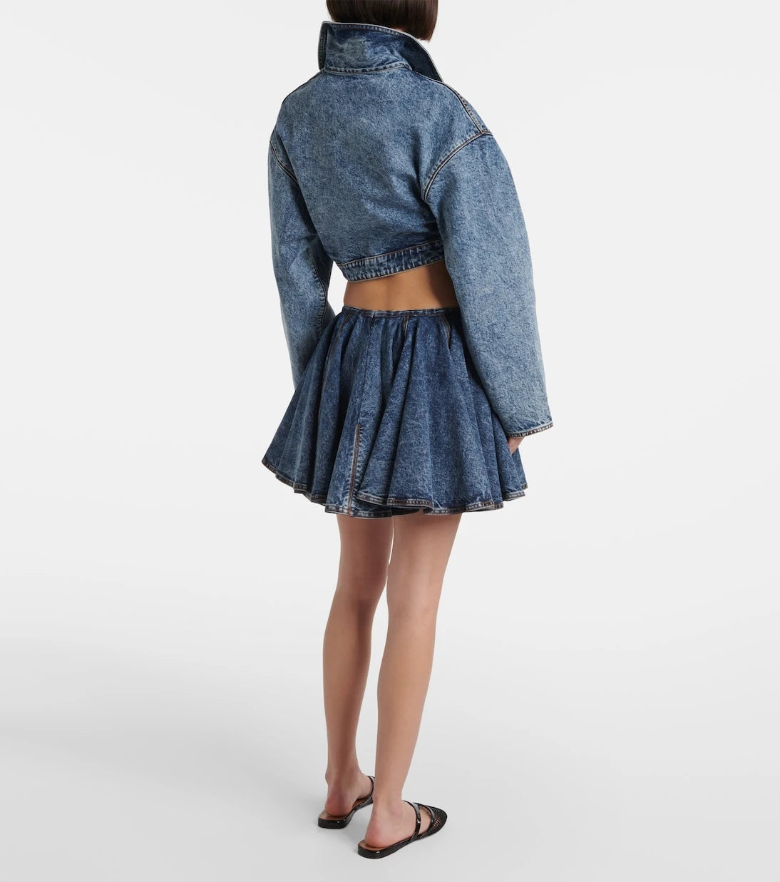 Alaïa - Pleated denim miniskirt