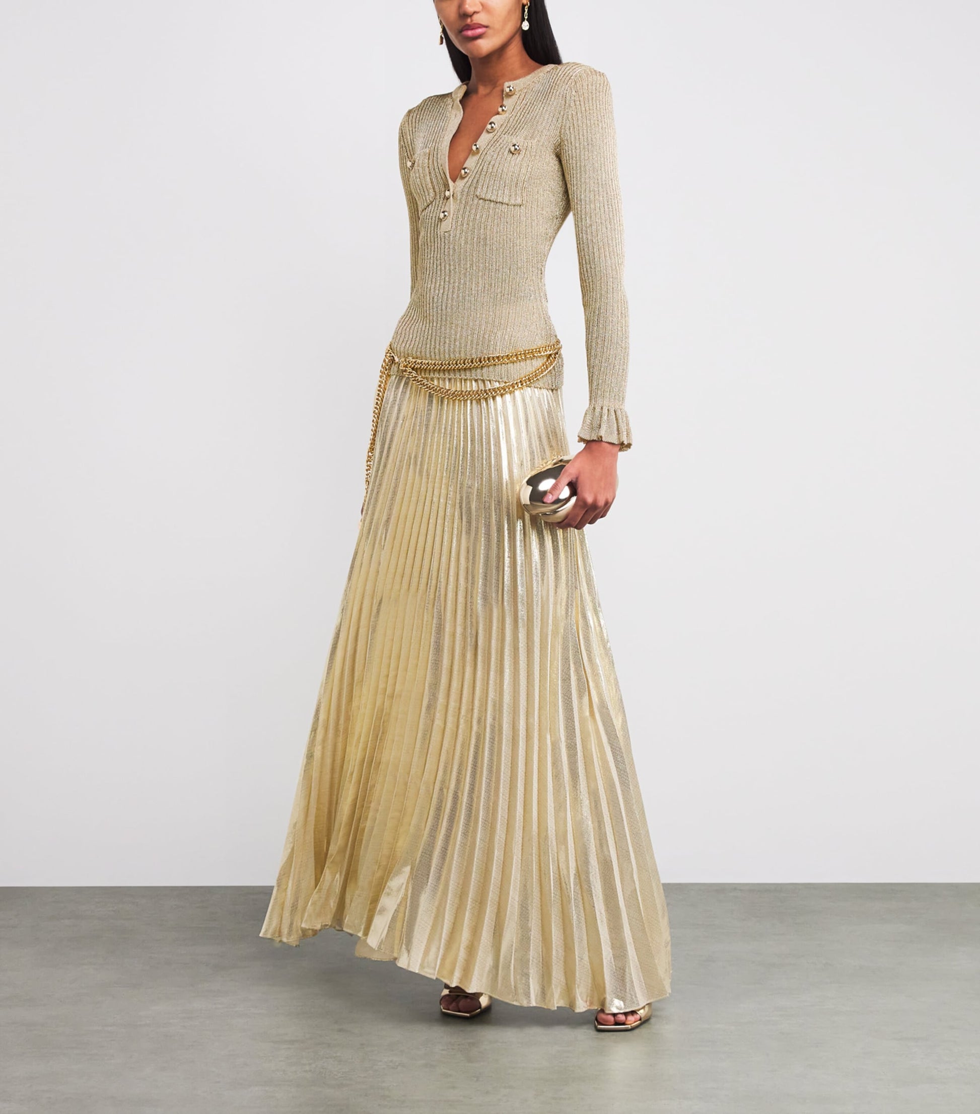 Self-Portrait Gold Lurex Ribbed Maxi Dress