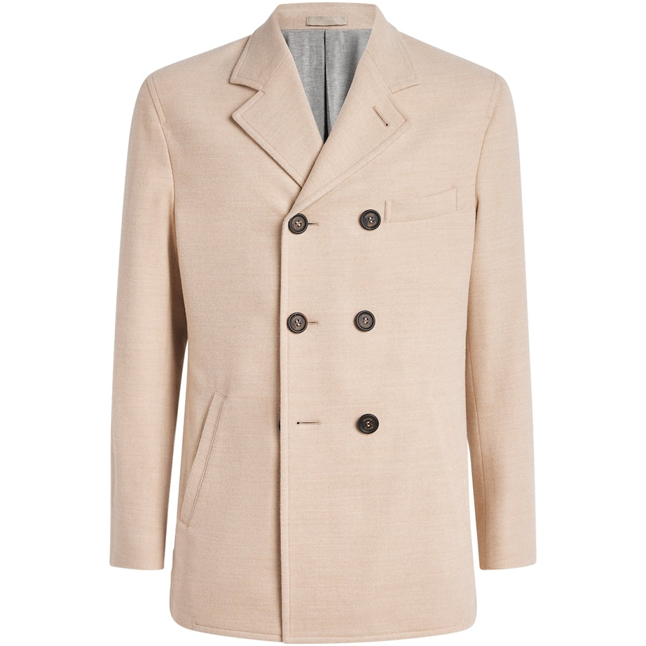 Eleventy Beige Wool Double-Breasted Pea Coat