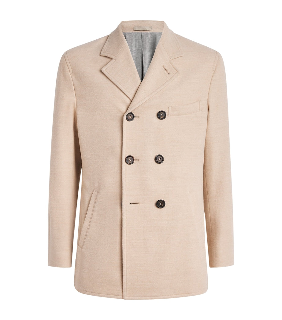 Eleventy Beige Wool Double-Breasted Pea Coat