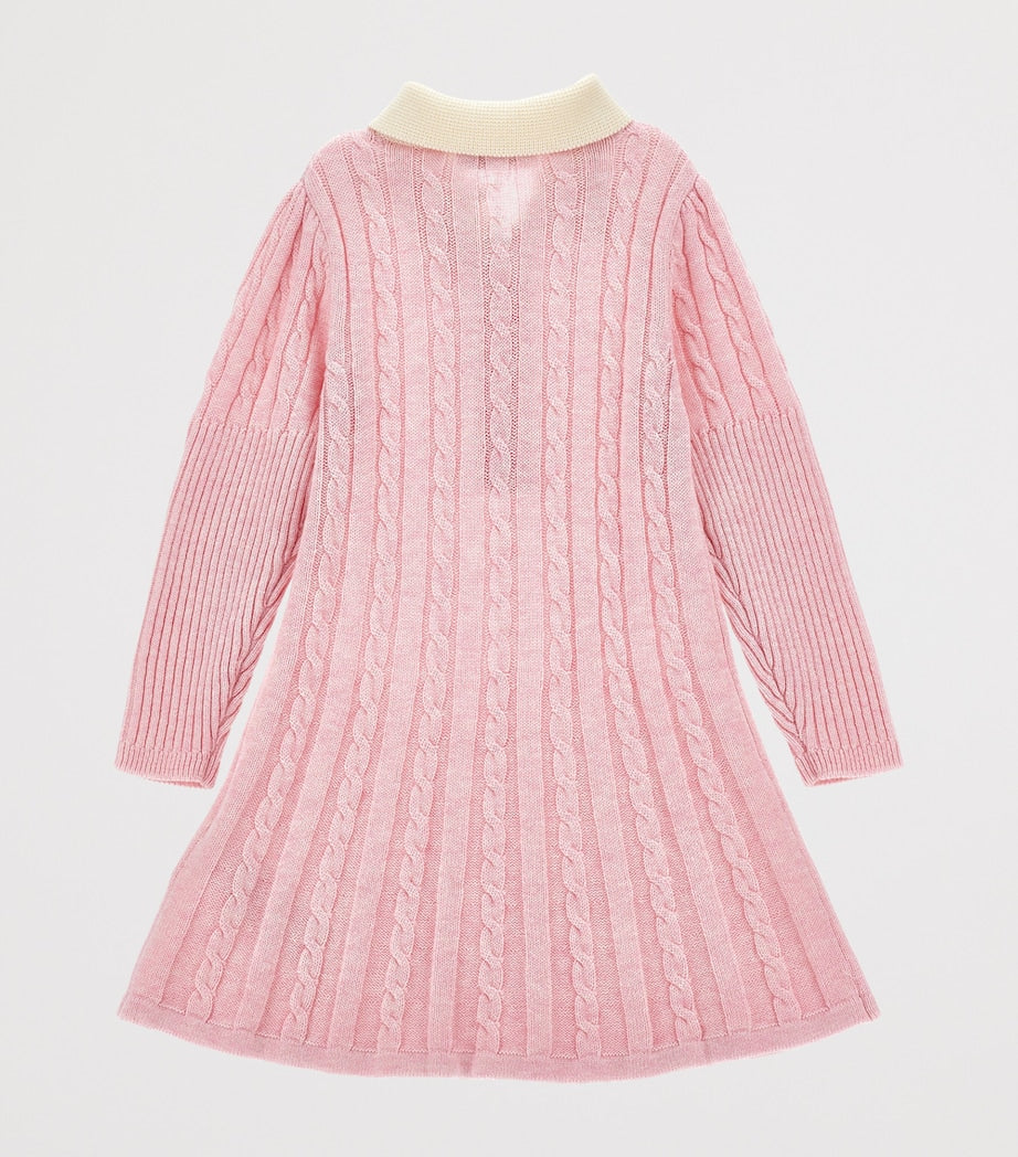 Monnalisa Multi Wool-Cotton Cable-Knit Polo Dress (2-12 Years)