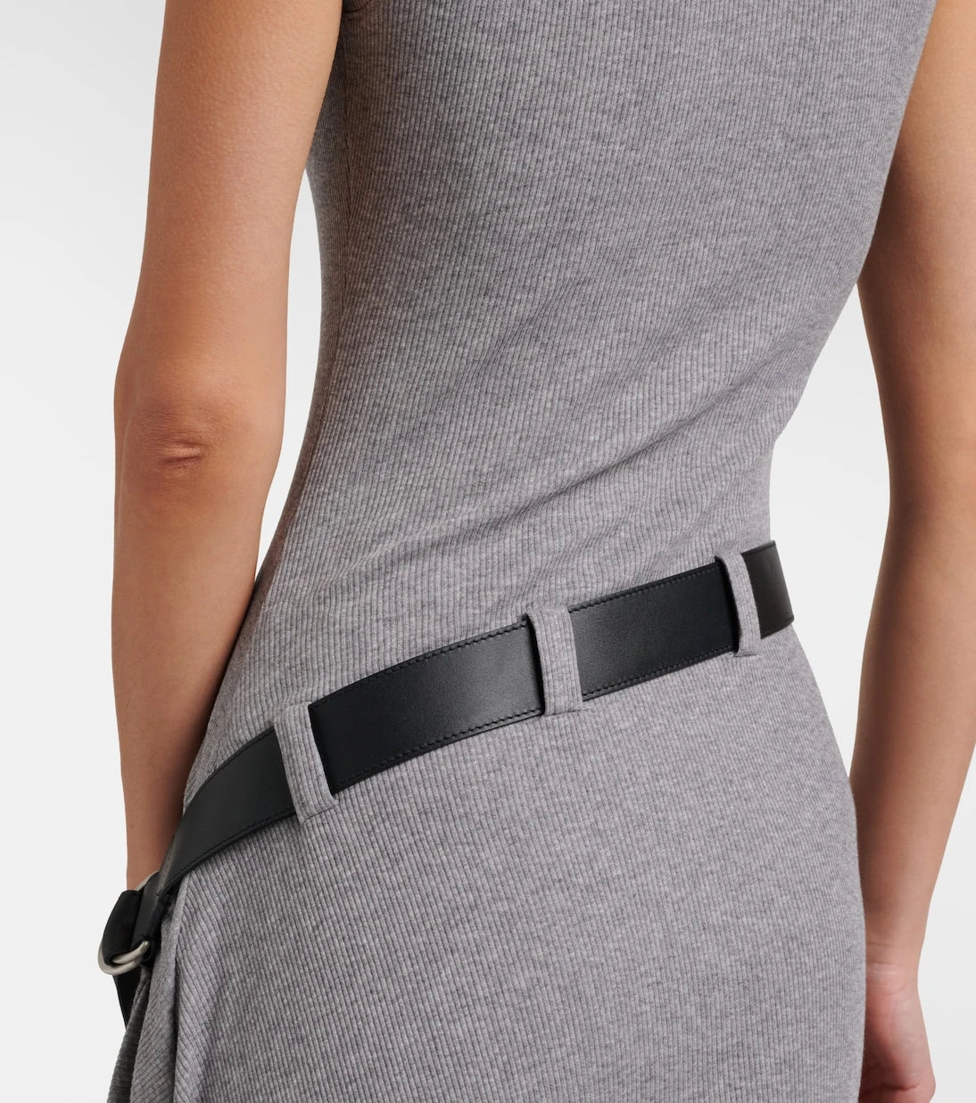 Loewe - Belted ribbed-knit draped cotton-blend midi dress