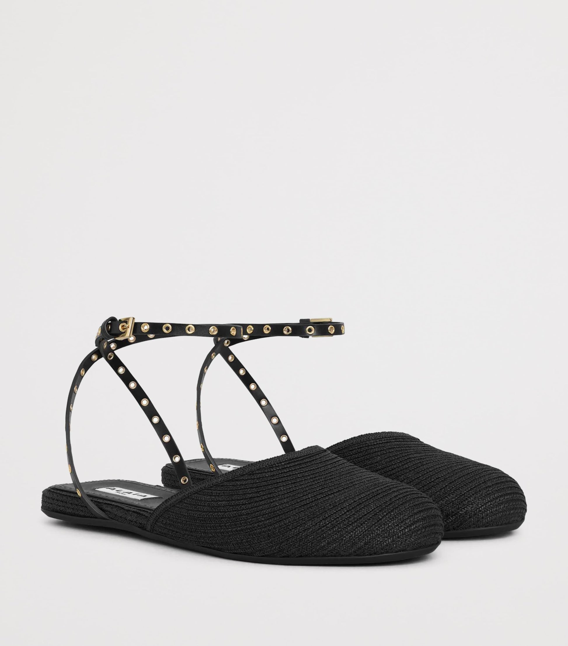 Alaïa Black Raffia and Leather Espadrilles