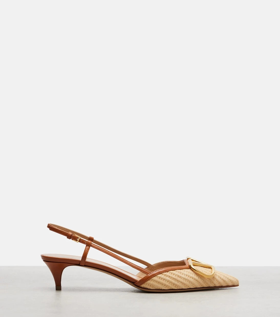 Valentino Garavani - VLogo leather-trimmed raffia slingback pumps