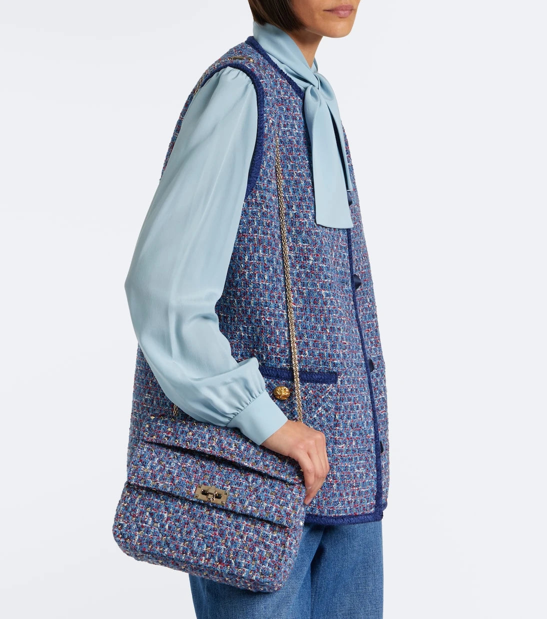 Valentino Garavani - Rockstud Spike Medium tweed top-handle bag