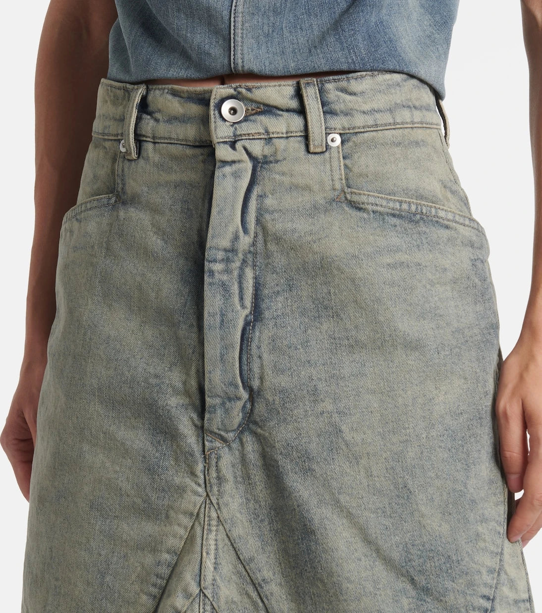 Rick Owens - Distressed denim maxi skirt