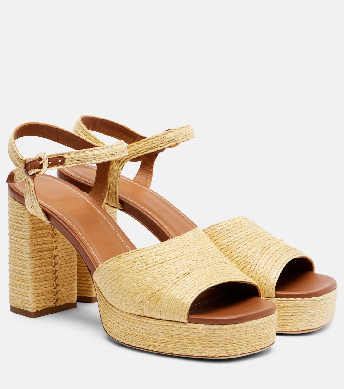 Staud - Jodie raffia and leather platform sandals