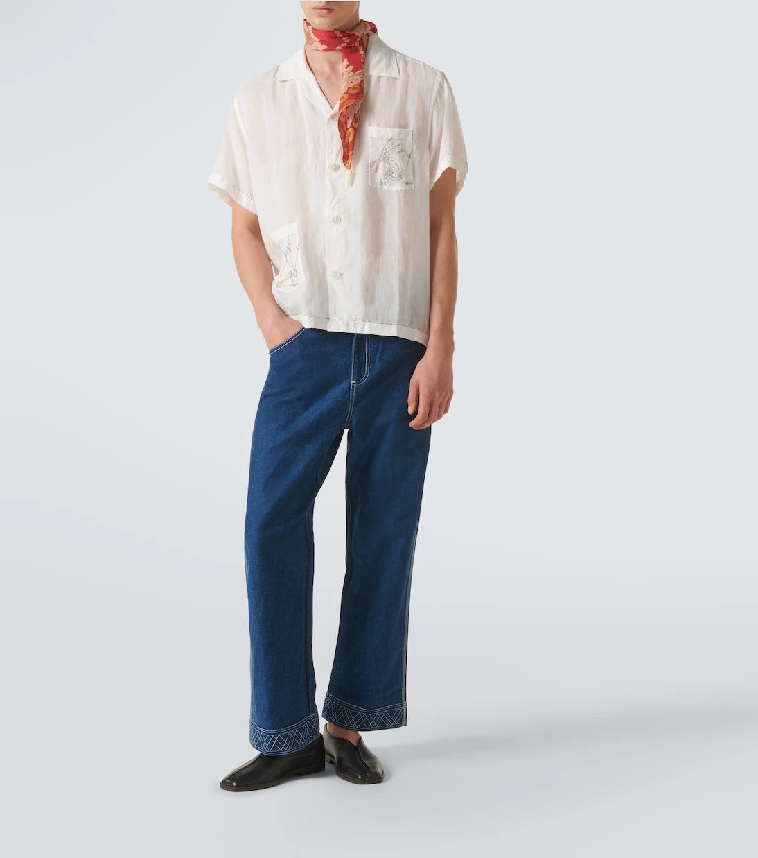 Bode - Skiers linen bowling shirt