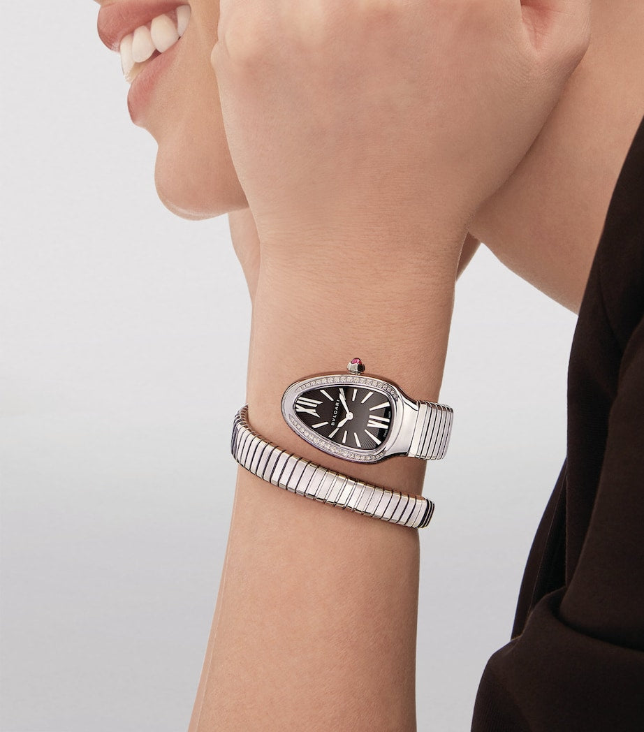 Stainless Steel and Diamond Serpenti Tubogas Watch 35mm