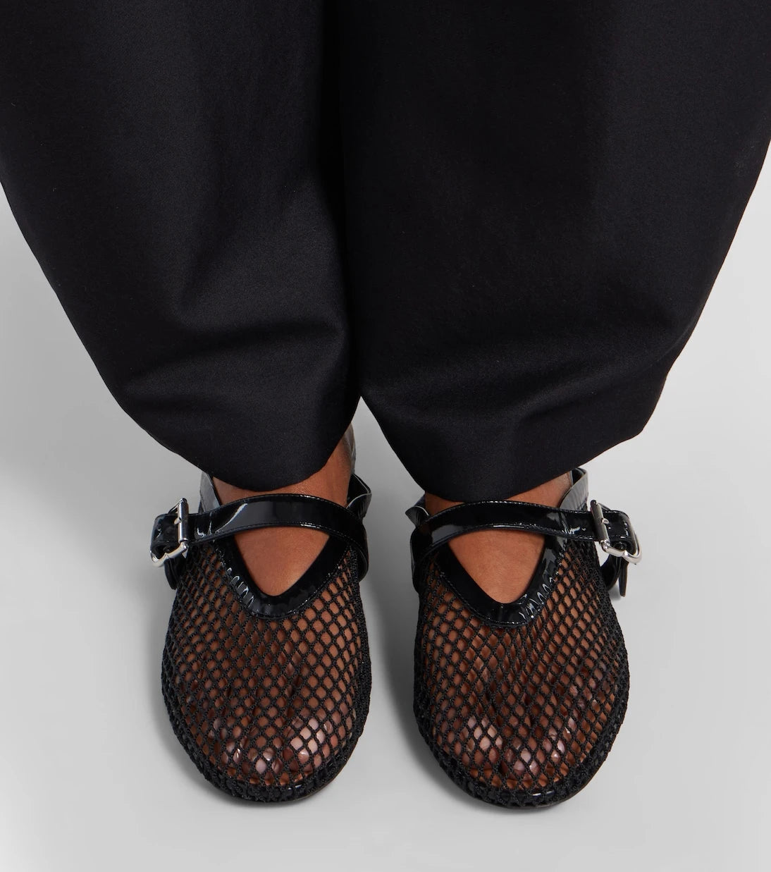 Alaïa - Fishnet leather-trimmed mules