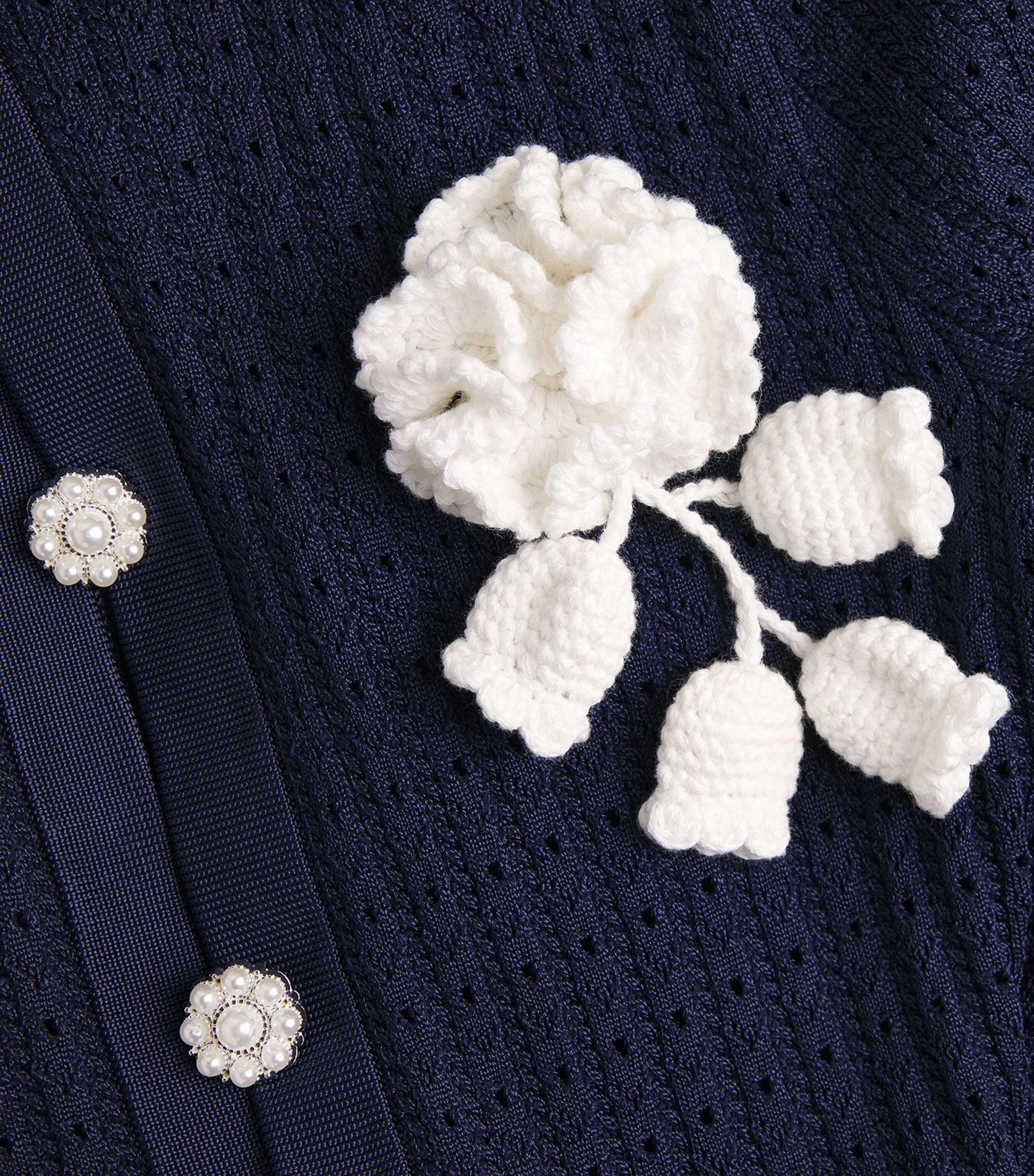 Self-Portrait Blue Pointelle Flower-Detail Mini Dress