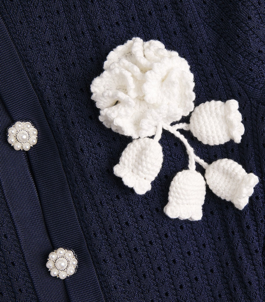 Self-Portrait Blue Pointelle Flower-Detail Mini Dress