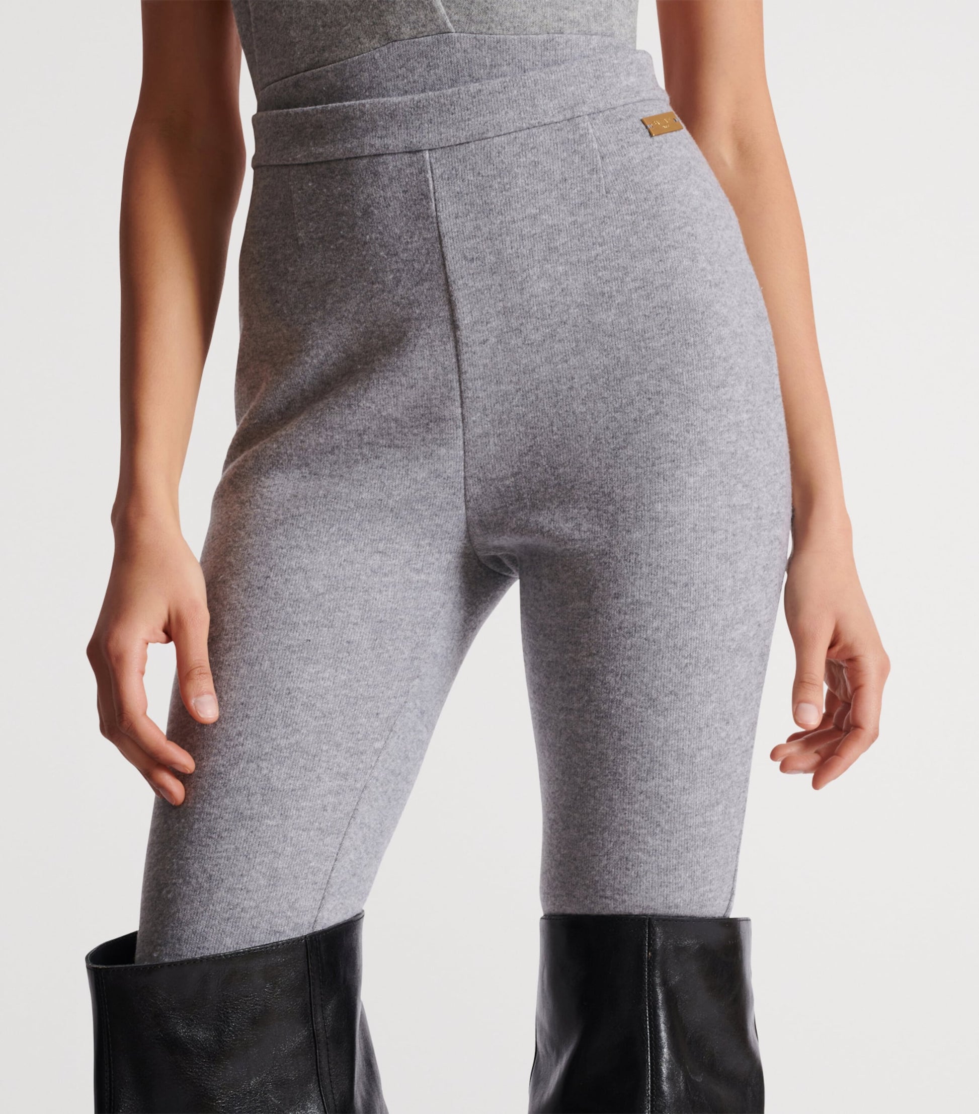 Grey Wool-Blend Knitted Leggings