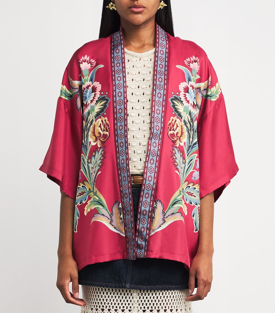 Etro Multi Silk Floral Print Short Robe