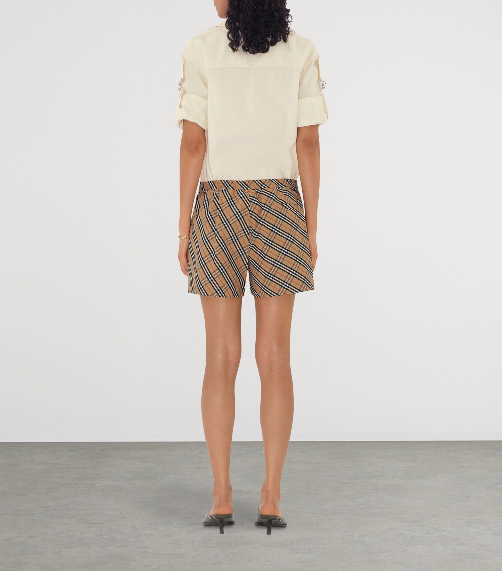 Beige Cotton Check Pyjama Shorts