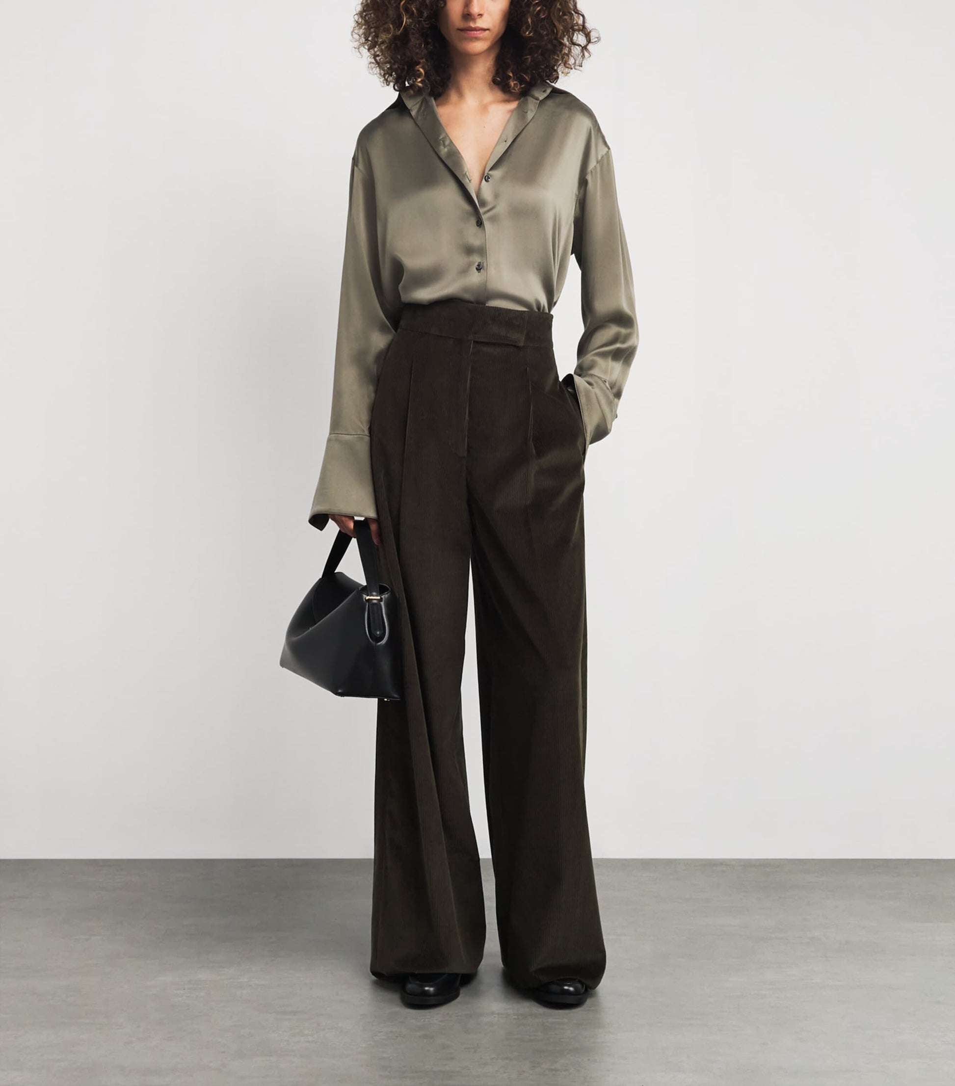 Green Corduroy Wide-Leg Trousers