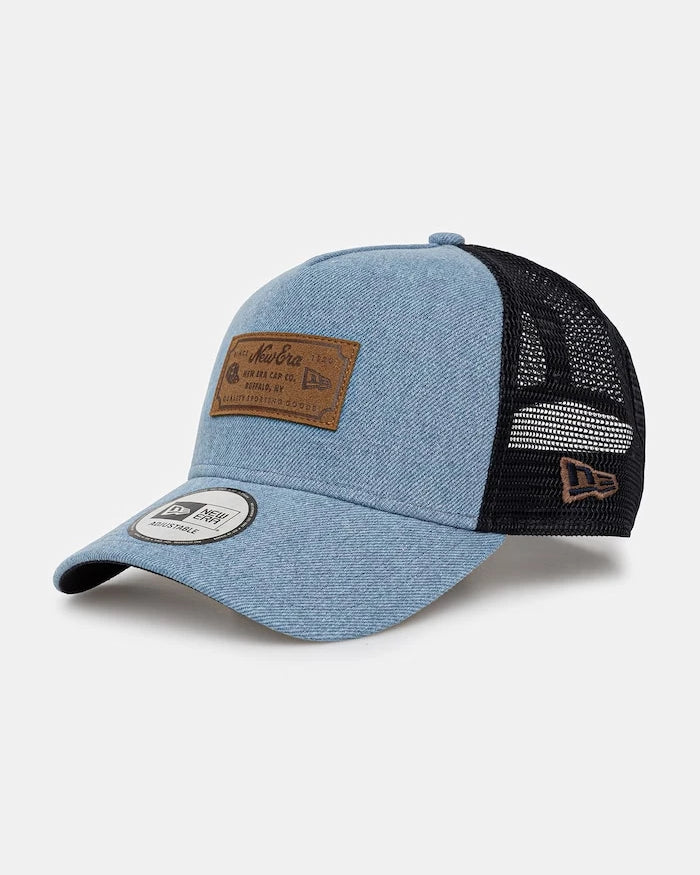New Era trucker şapka DENIM LEATHER PATCH TRUCKER