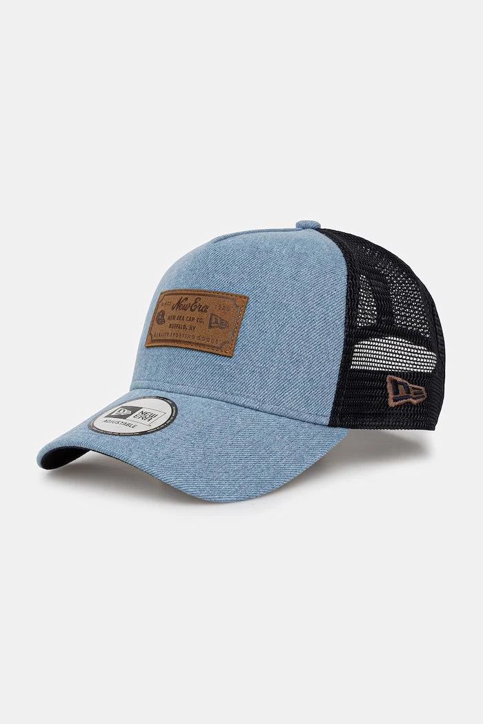 New Era trucker şapka DENIM LEATHER PATCH TRUCKER