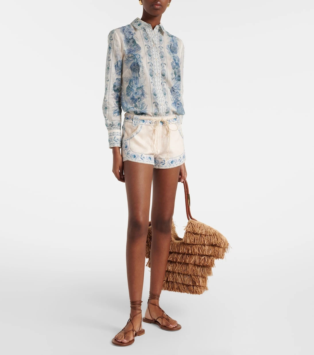 Zimmermann - Wanderlust belted floral linen shorts