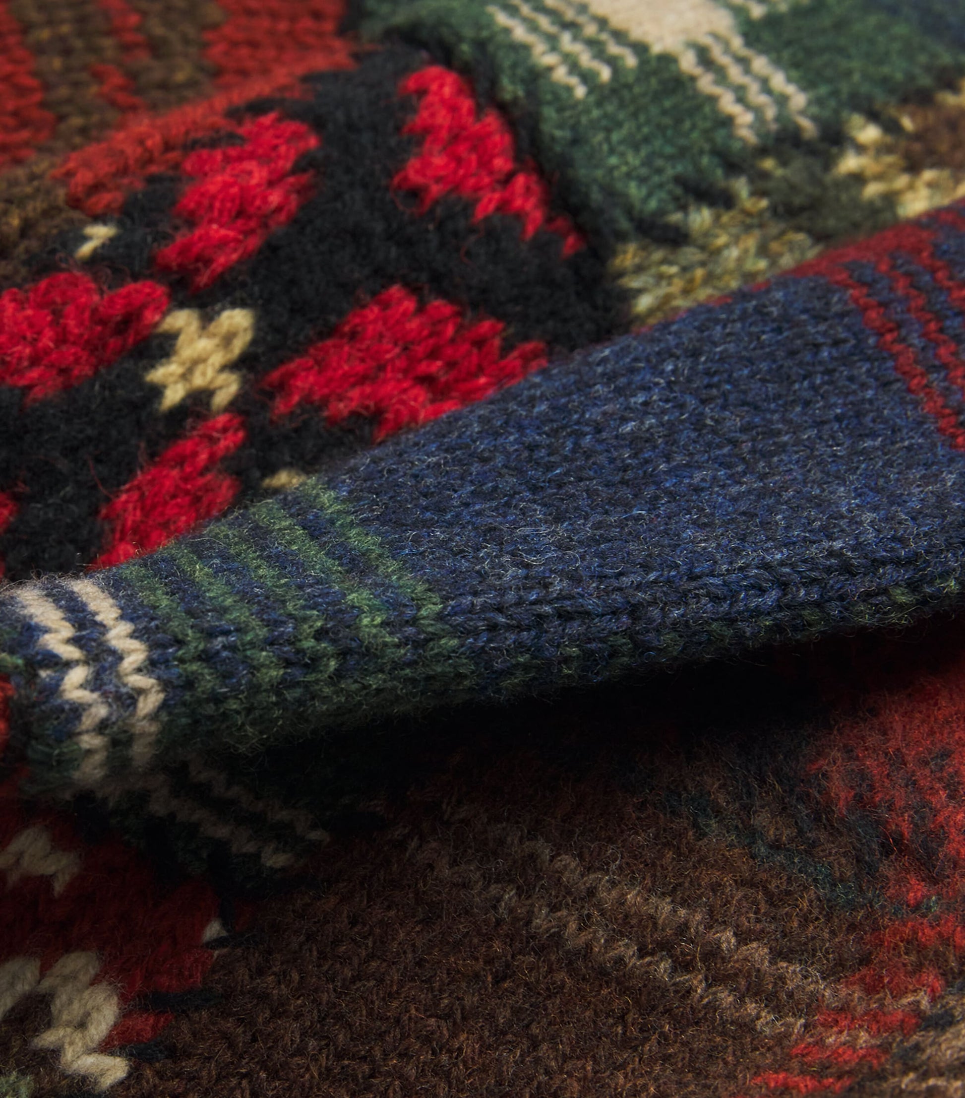 Wool Patchwork Polo Bear Sweater BLACK