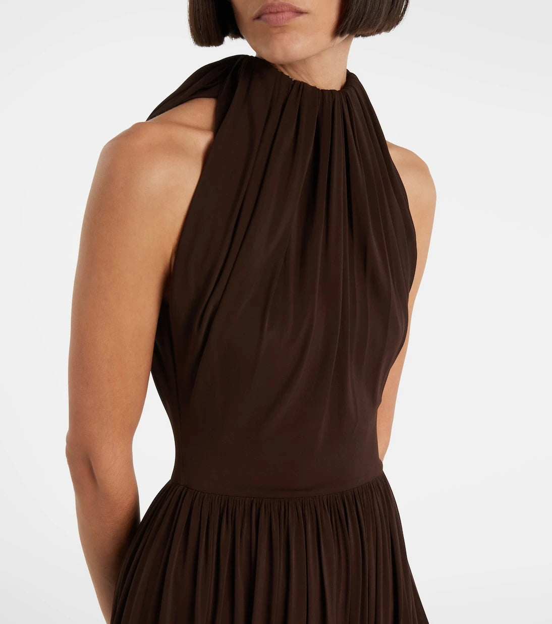 Alaïa - Gathered pleated halterneck midi dress