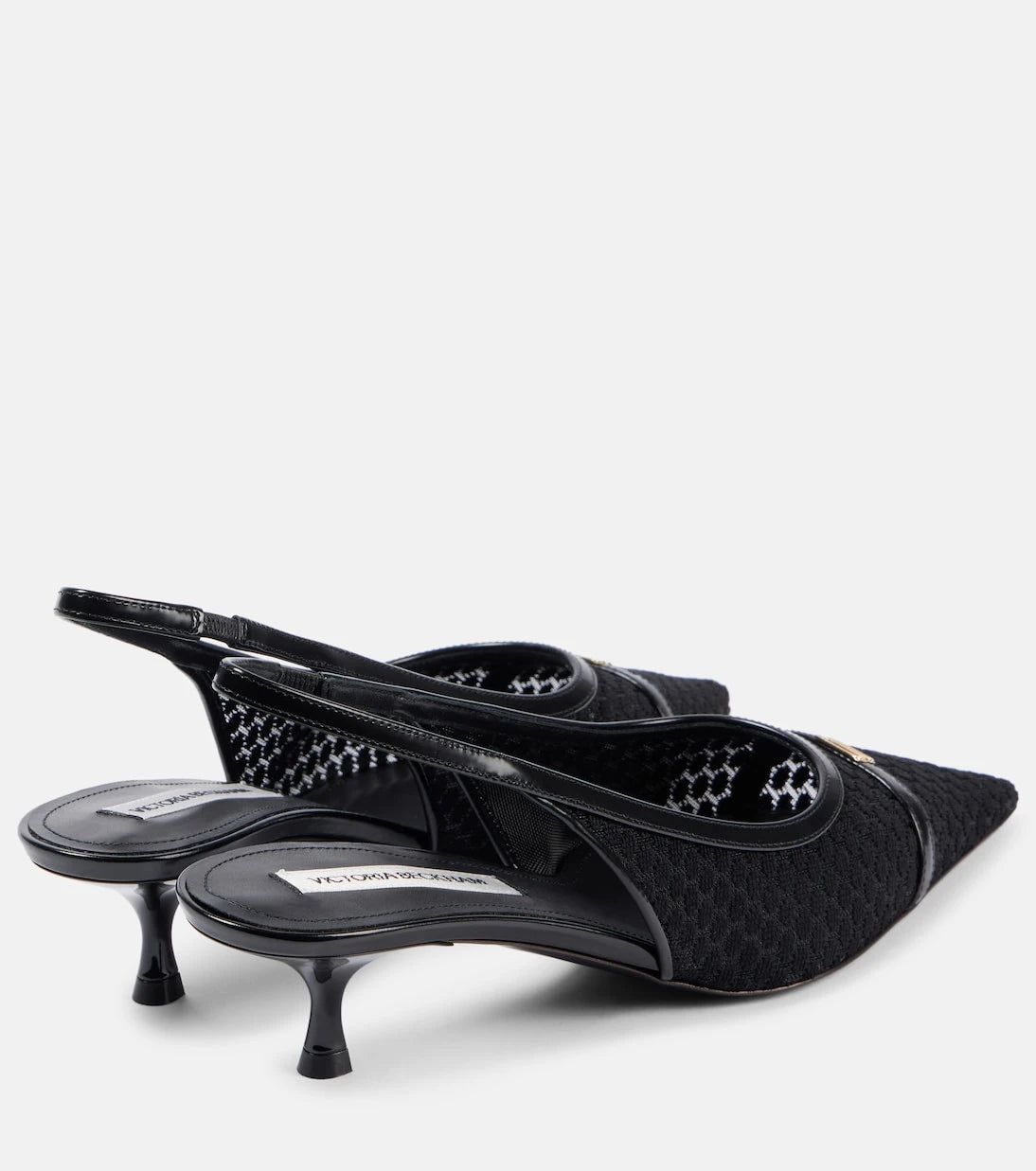 Victoria Beckham - Leather-trimmed mesh slingback pumps