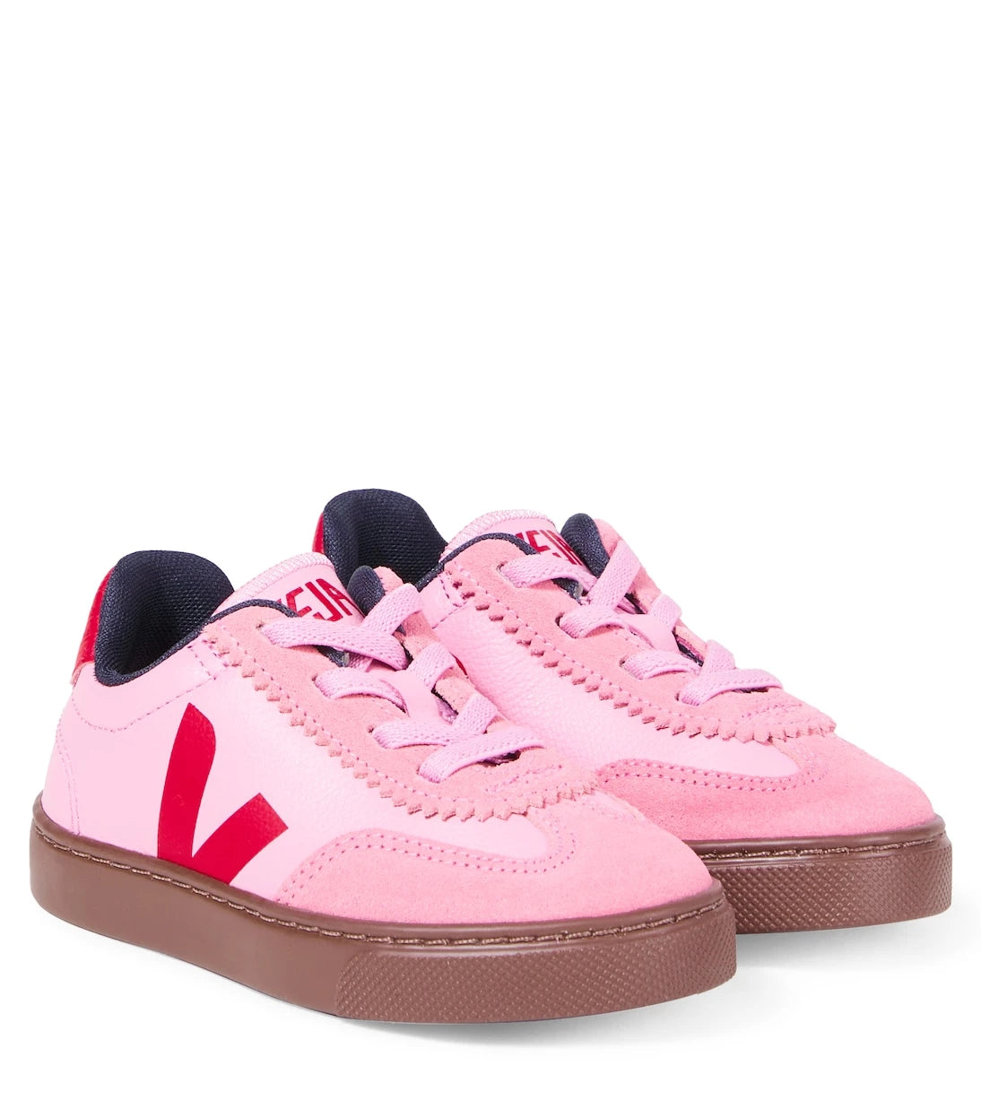 Veja Kids - Volley suede-trimmed leather sneakers