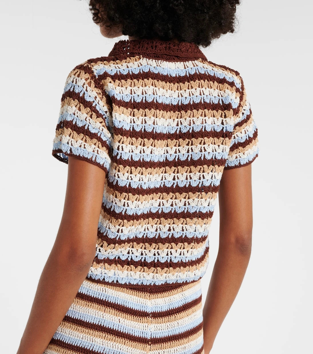 Anna Kosturova - Crochet striped cotton polo shirt
