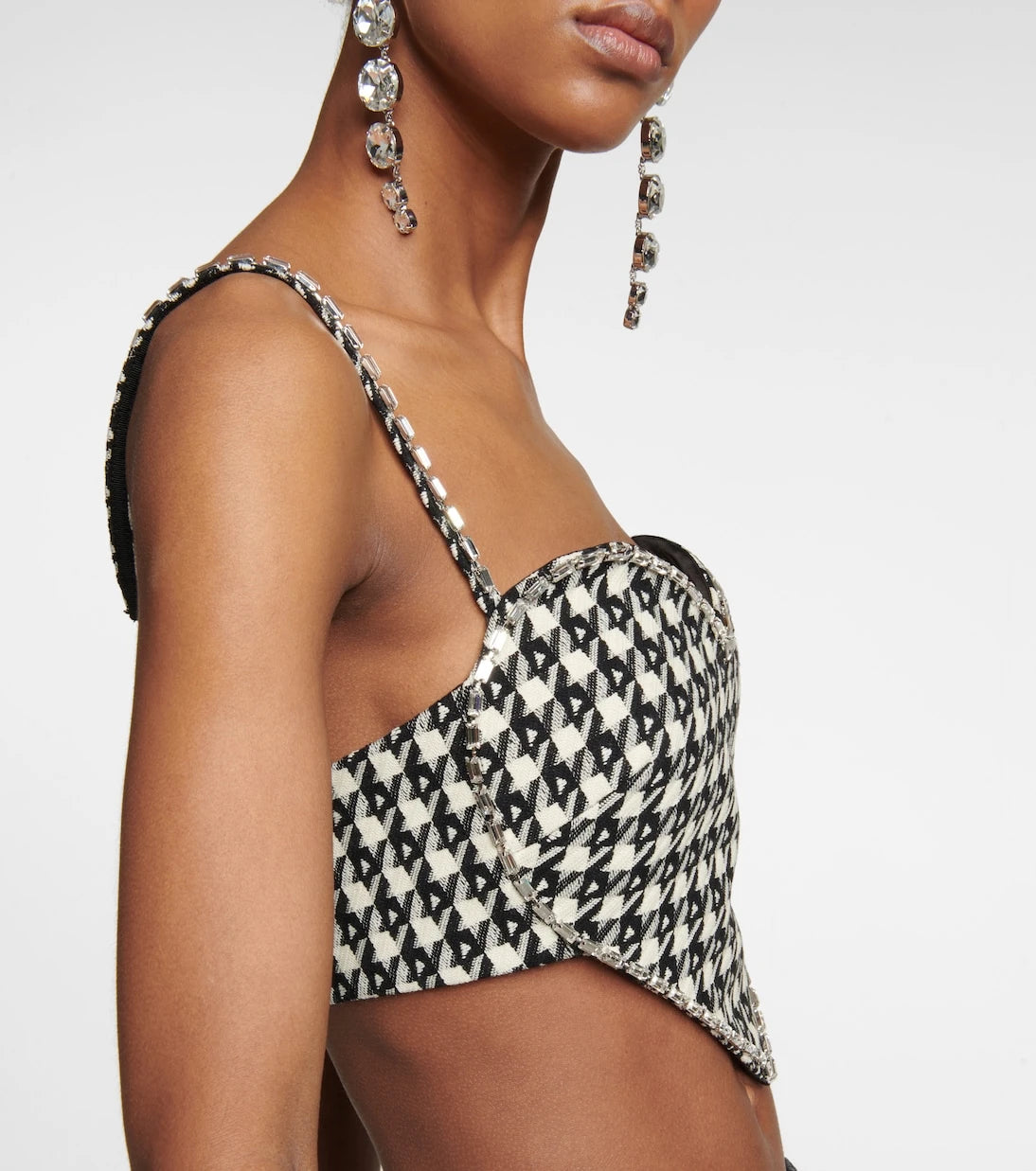 Area - Embellished checked crop top