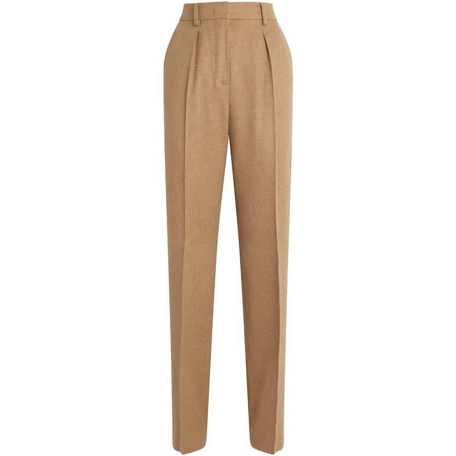 Beige Camelhair Wide-Leg Trousers
