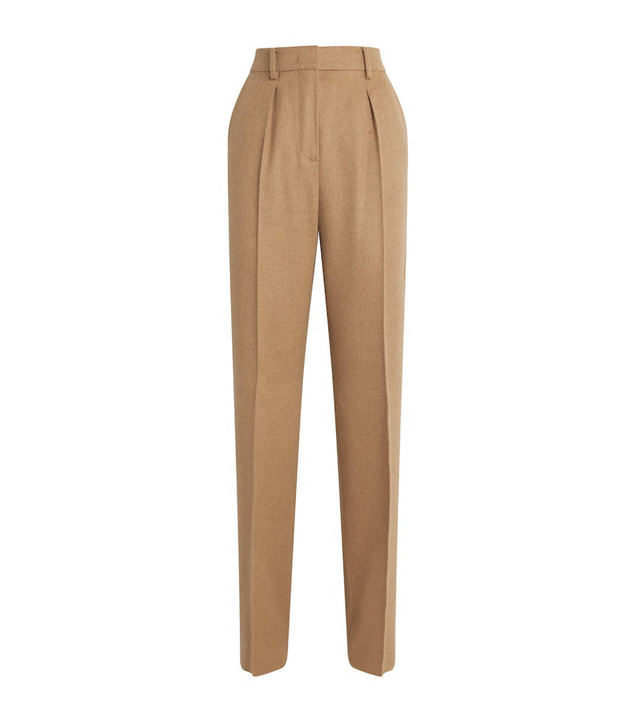 Beige Camelhair Wide-Leg Trousers