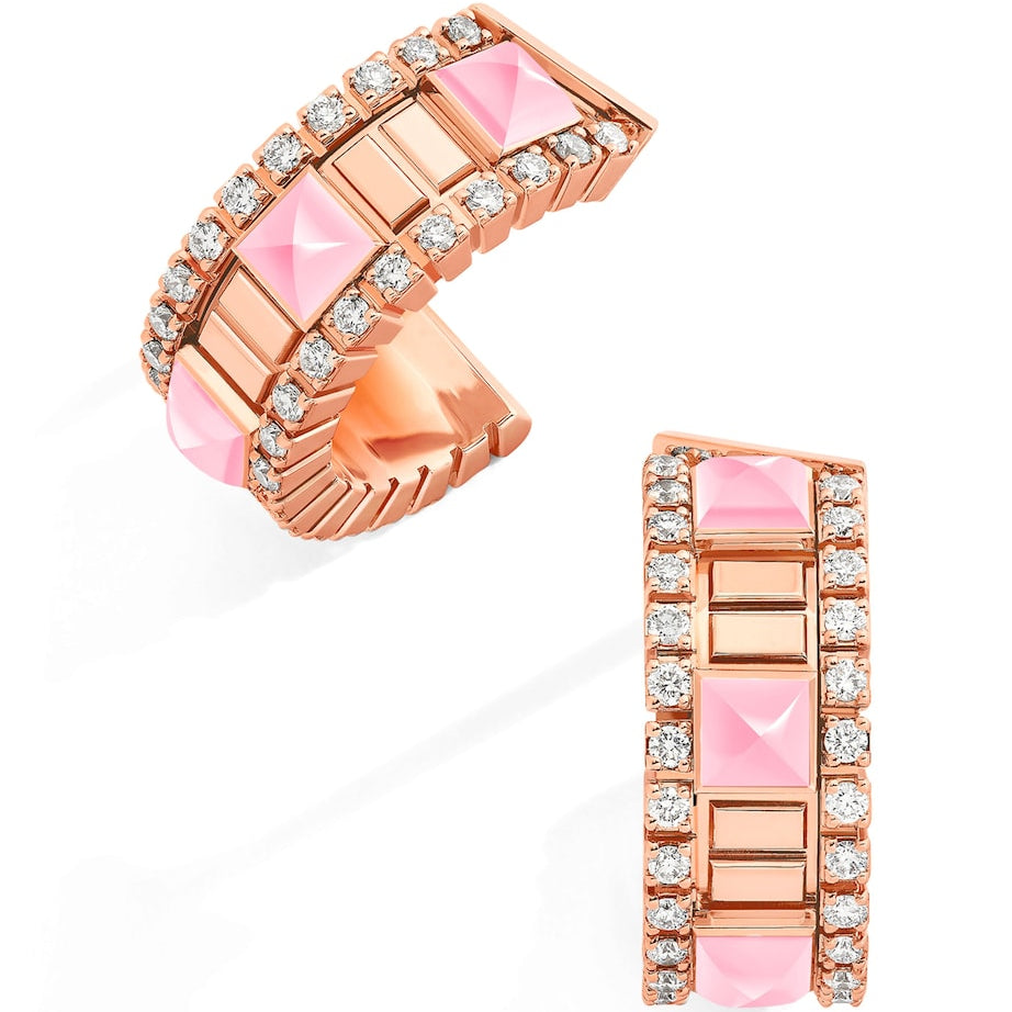 Mini Rose Gold, Diamond and Quartzite Life Hoop Earrings