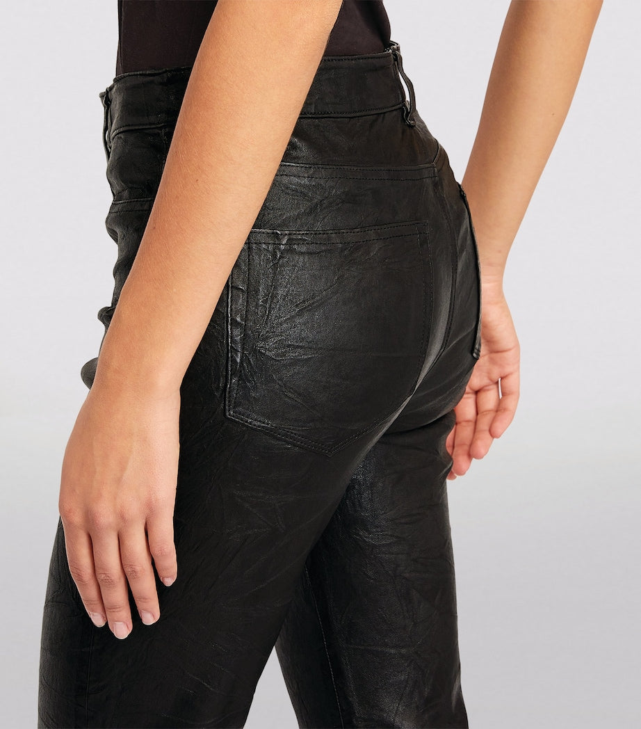PAIGE Black Leather High-Rise Cindy Trousers