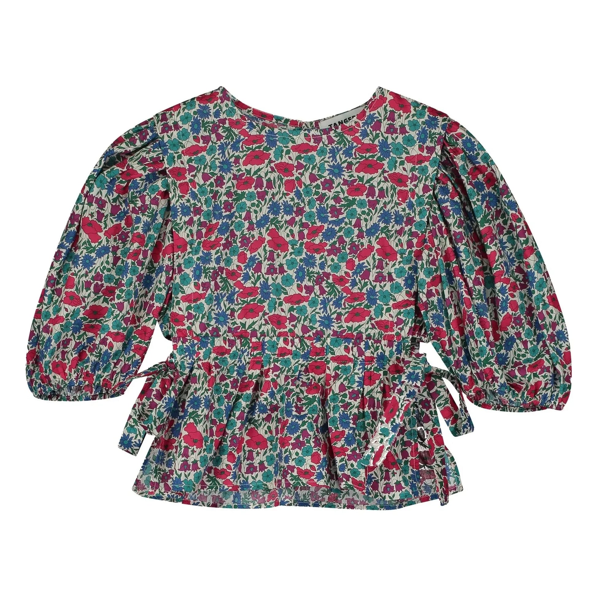 Tangerine - Blouse with floral puffed sleeves  | Raspberry Red