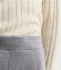 Beige Cashmere Rib Mock-Neck Sweater