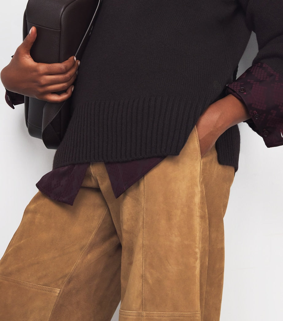 Tory Burch Brown Suede Relaxed Trousers