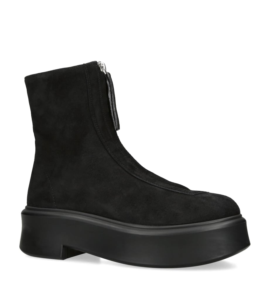 The Row Black Zipped Suede Ankle Boots 50