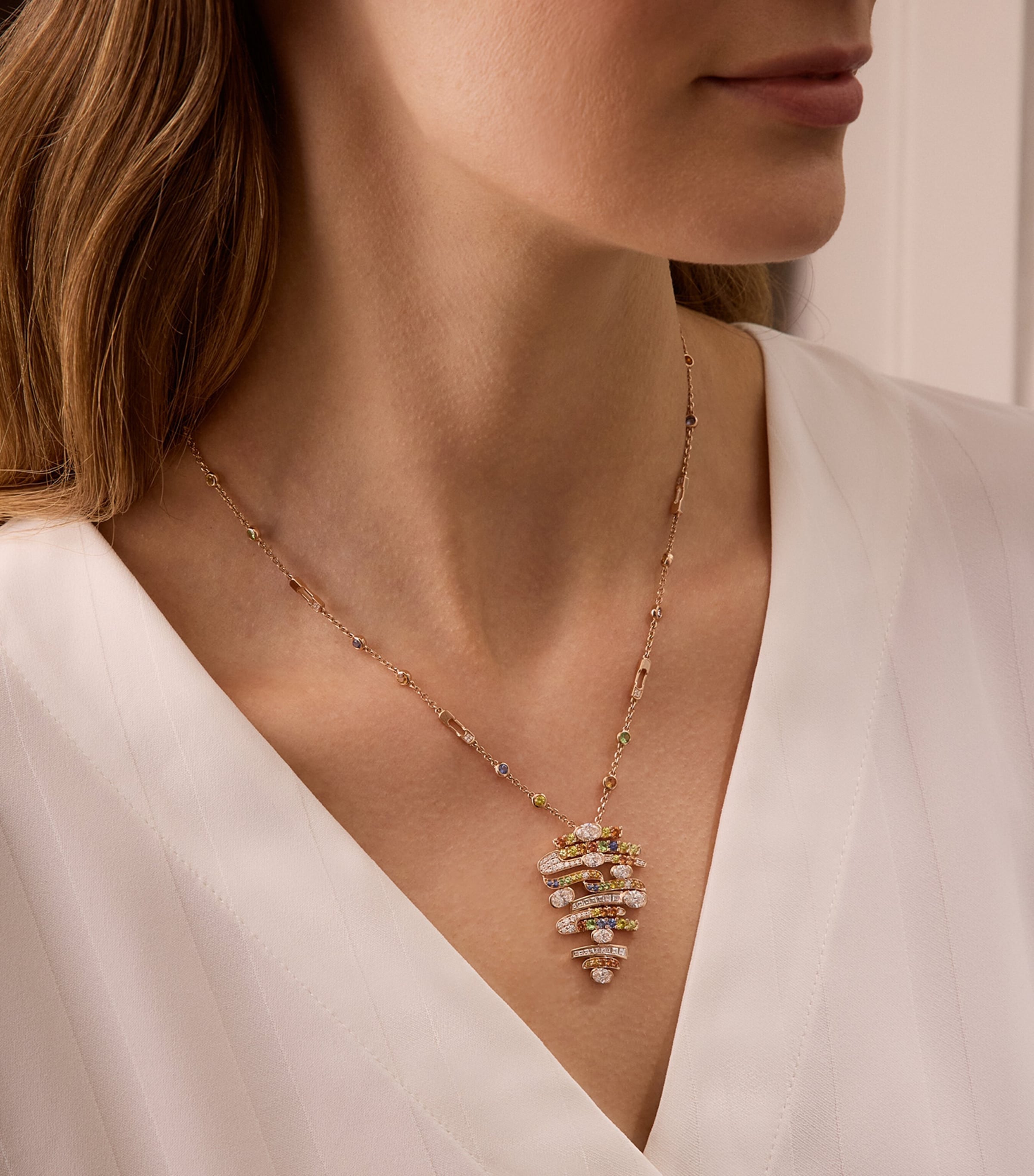 Rose Gold, Diamond, Sapphire and Tsavorite Play of Light Pendant Necklace