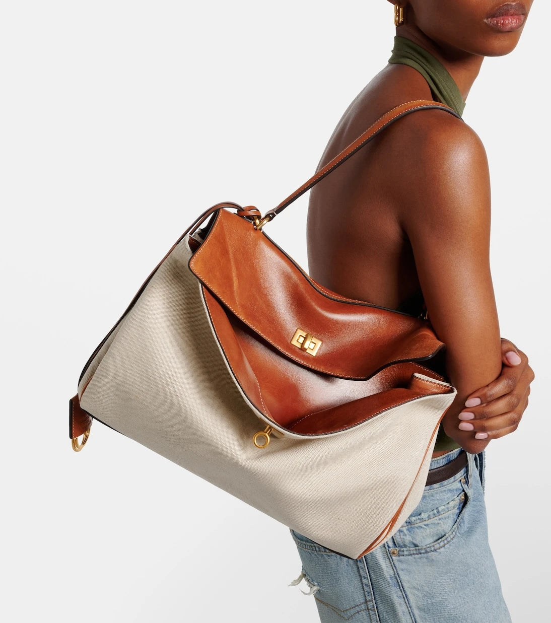 Balenciaga - Rodeo Medium leather-trimmed canvas top-handle bag