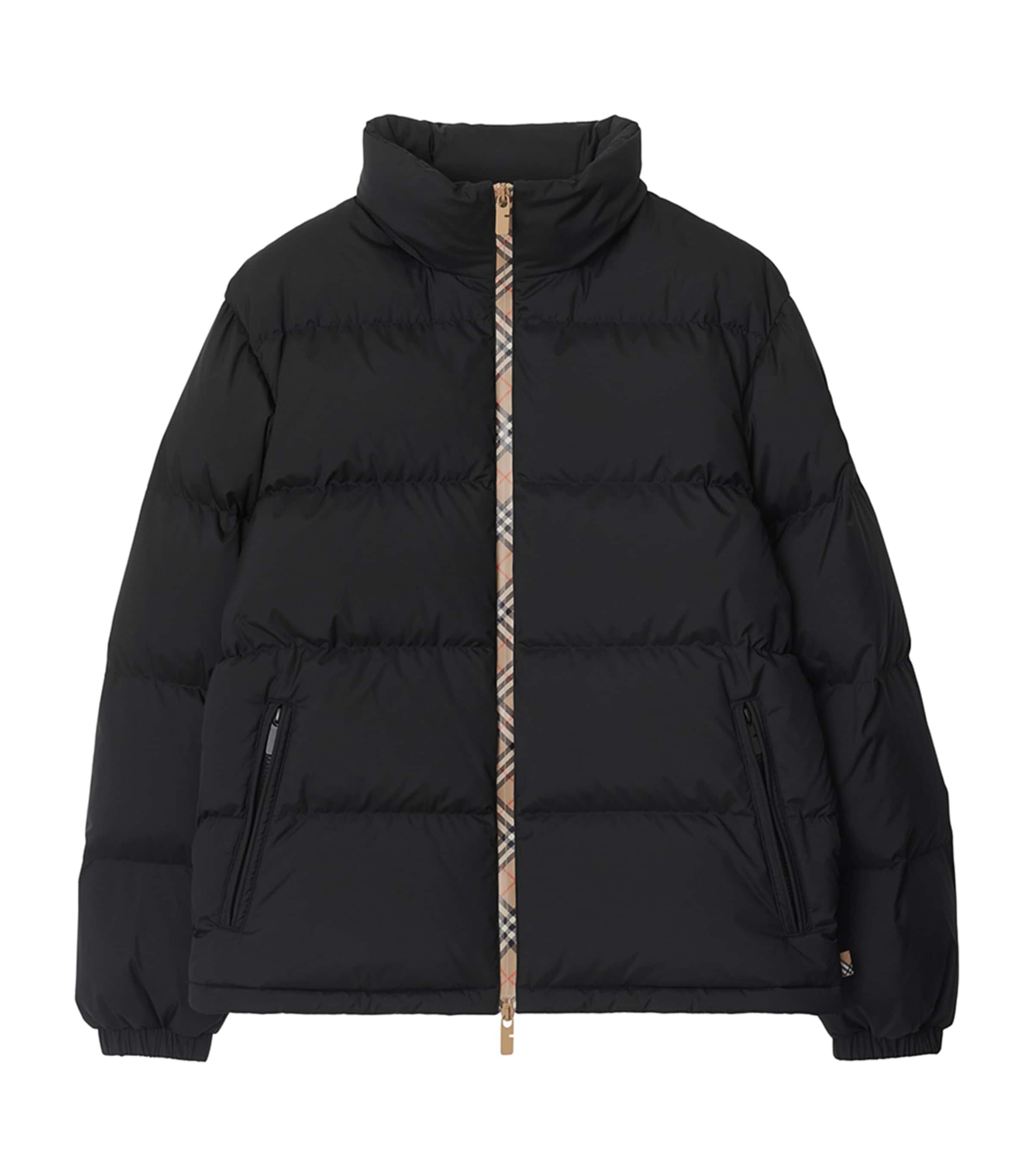 Burberry Black Down Checked-Tape Puffer Jacket