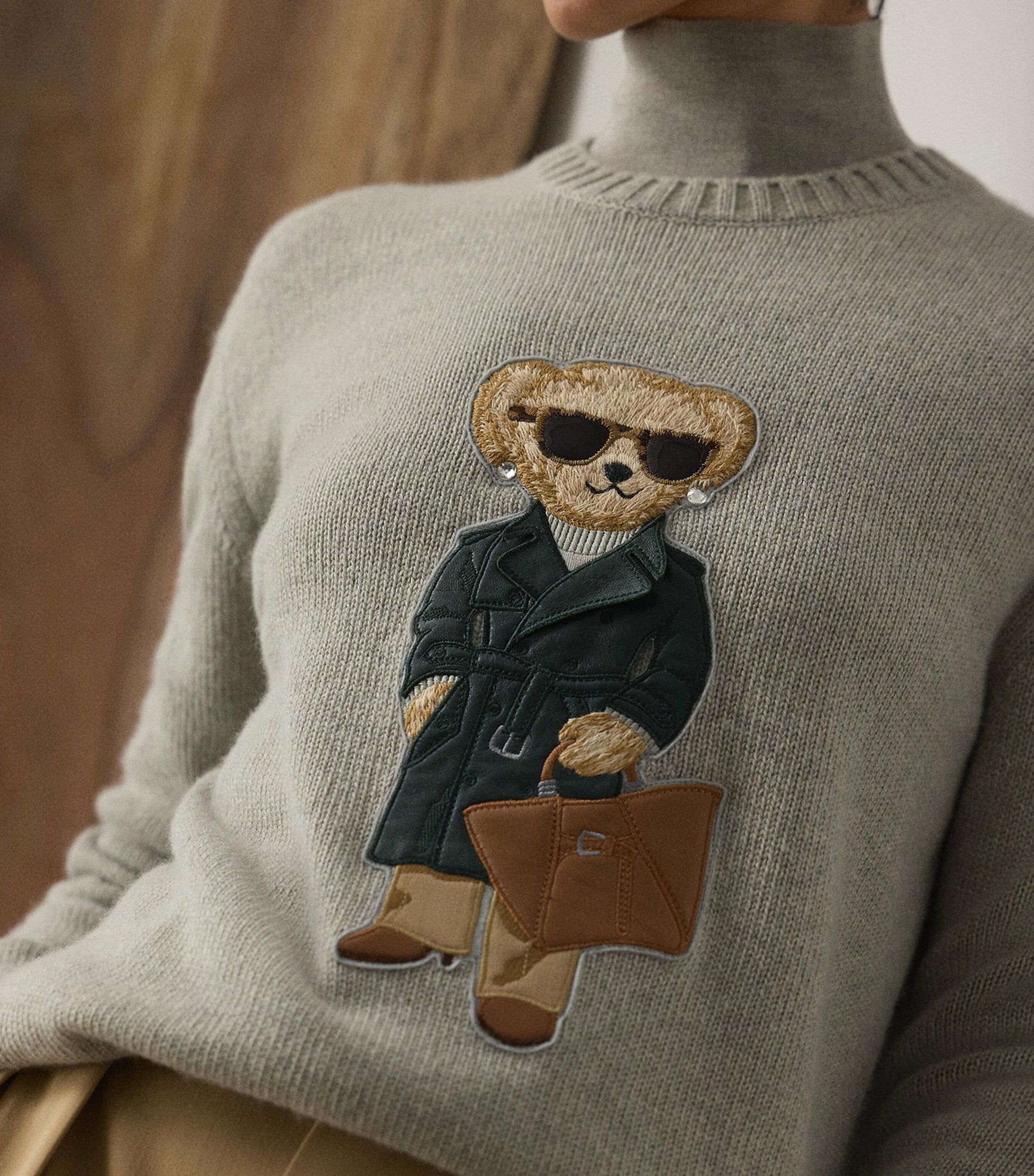Ralph Lauren Collection Grey Cashmere Polo Bear Jumper