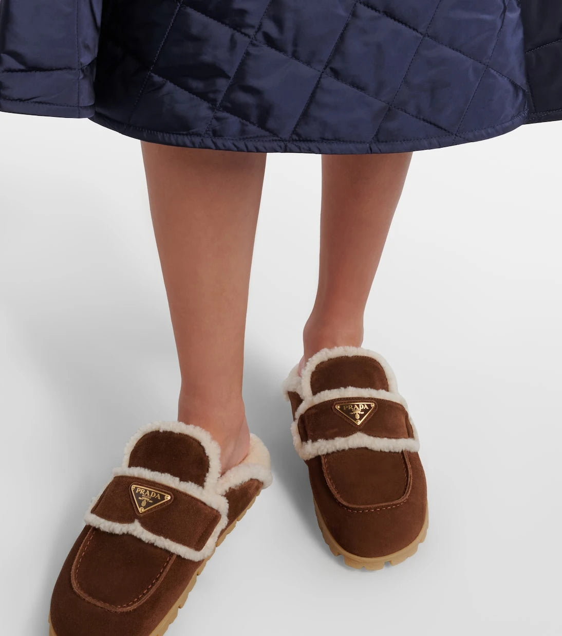 Prada - Shearling-lined suede mules