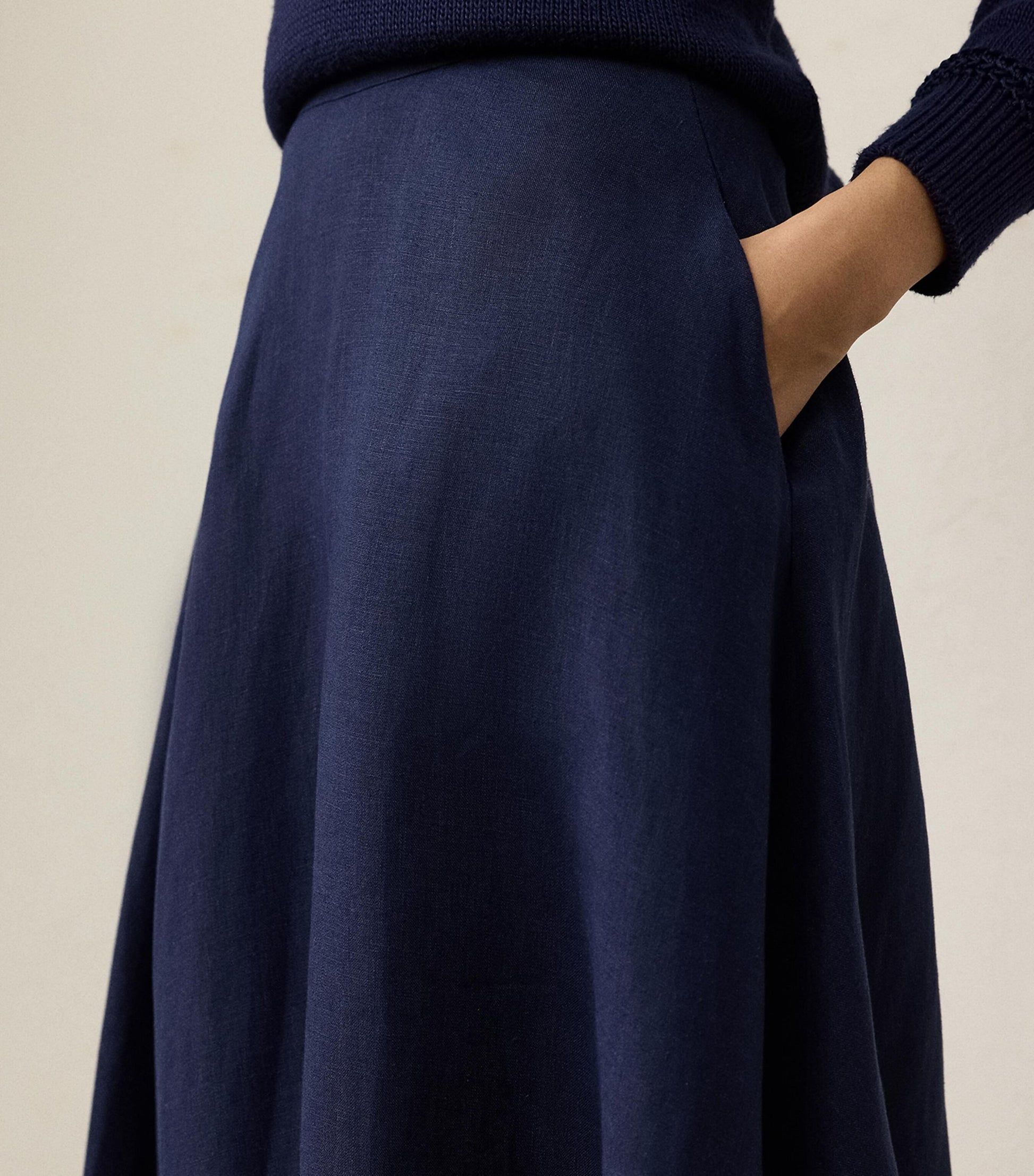 Navy Linen Erica Midi Skirt