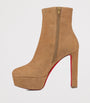 Christian Louboutin Red Loo Booty Suede Platform Boots 130