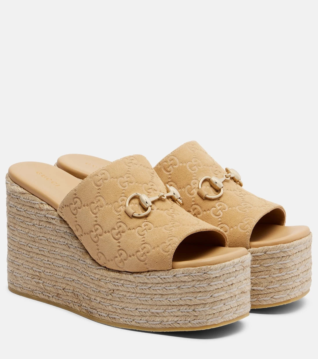 Gucci - Horsebit GG suede espadrille wedges