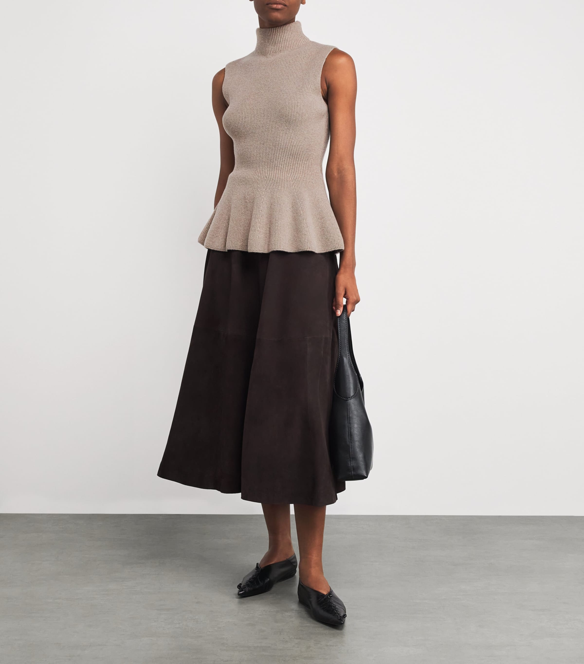 Róhe Black Wool-Cashmere Sleeveless Peplum Top