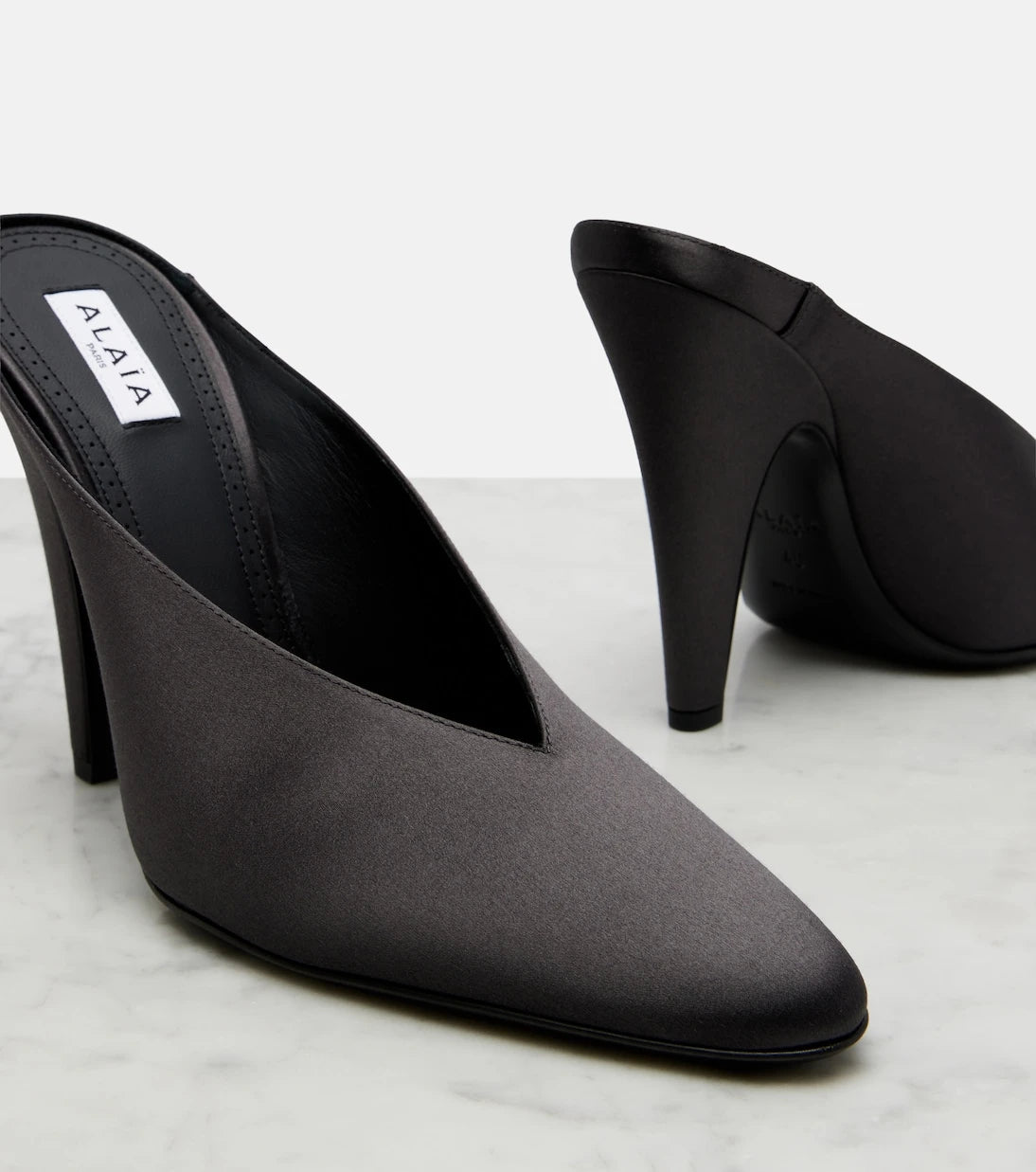 Alaïa - Cone satin mules